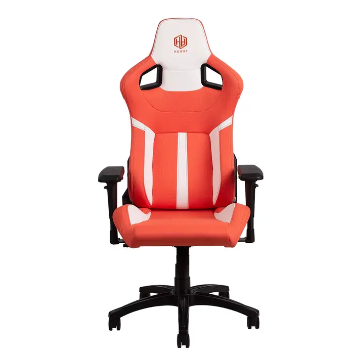 Chaise de bureau et gaming ergonomique 4D pivotante à dossier haut en similicuir PU orange