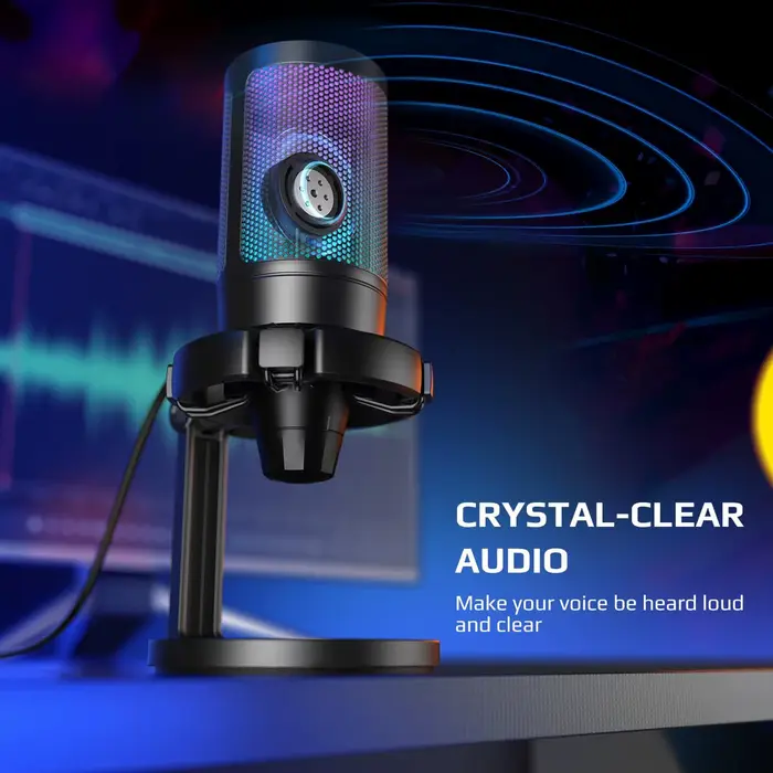 AmpliGame by FIFINE Microphone de jeu USB avec RVB, Bouton de gain, Muet tactile, Micro à condensate