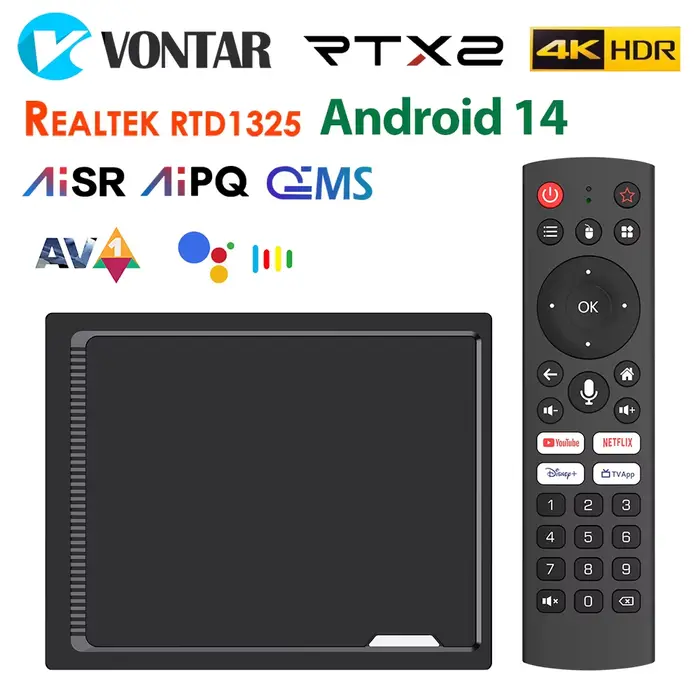 X2 Android 14 TV Box 4GB 32G 4GB 64GB Realtek1325 prise en charge AV1 HDMI 2.1b 2T2R Wifi5 BT5.2 Andro 1000M avec BT