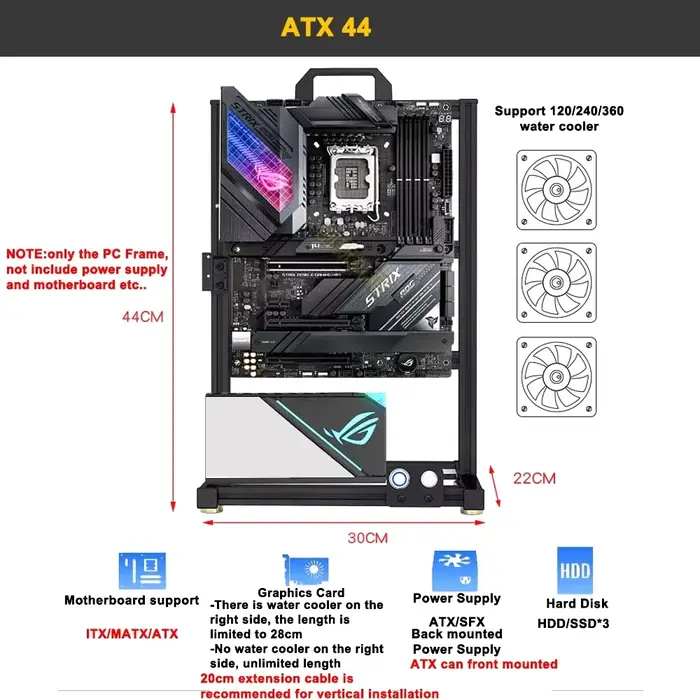 Modding-Boîtier PC ouvert EATX pour gamers