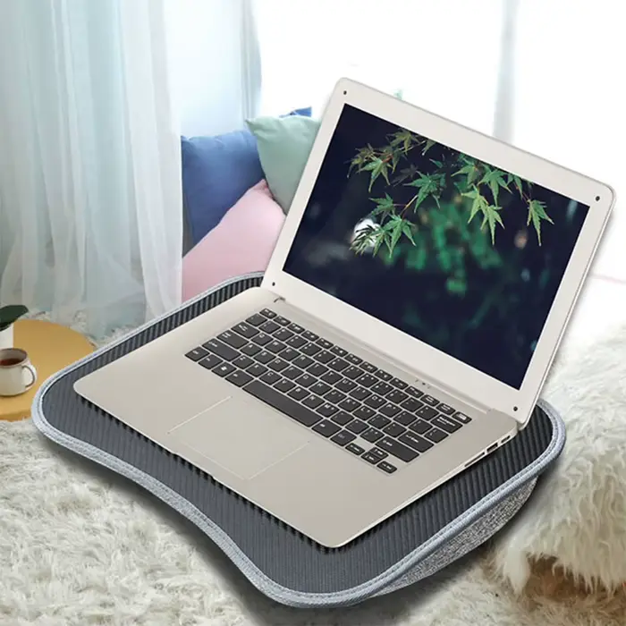 Bureau d'ordinateur portable avec coussin d'oreiller doux, plateau rembourré multifonctionnel pour ordinateur portable, pour jeu de travail