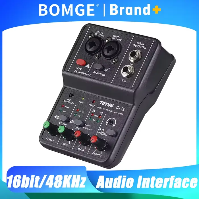 Interface audio portable professionnelle 2 canaux, console mini USB MIXER pour enregistrement guitar