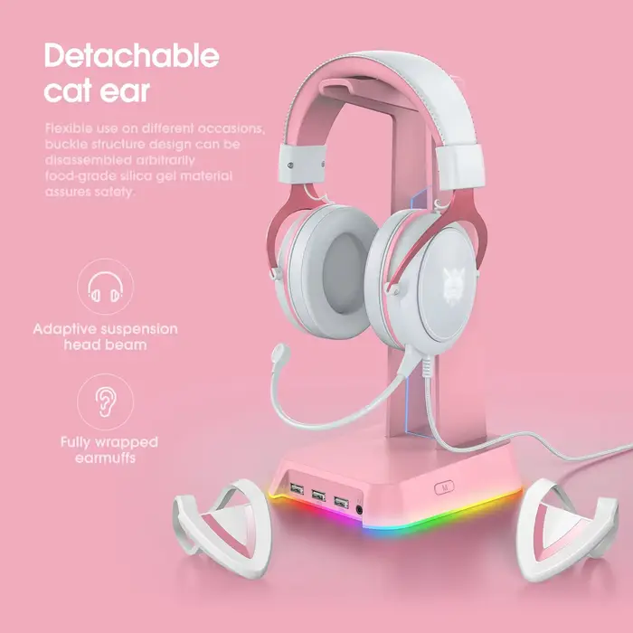 ONIKUMA-Casque de jeu X10 avec poignées amovibles, oreille de chat mignonne, éclairage RBG, casque d