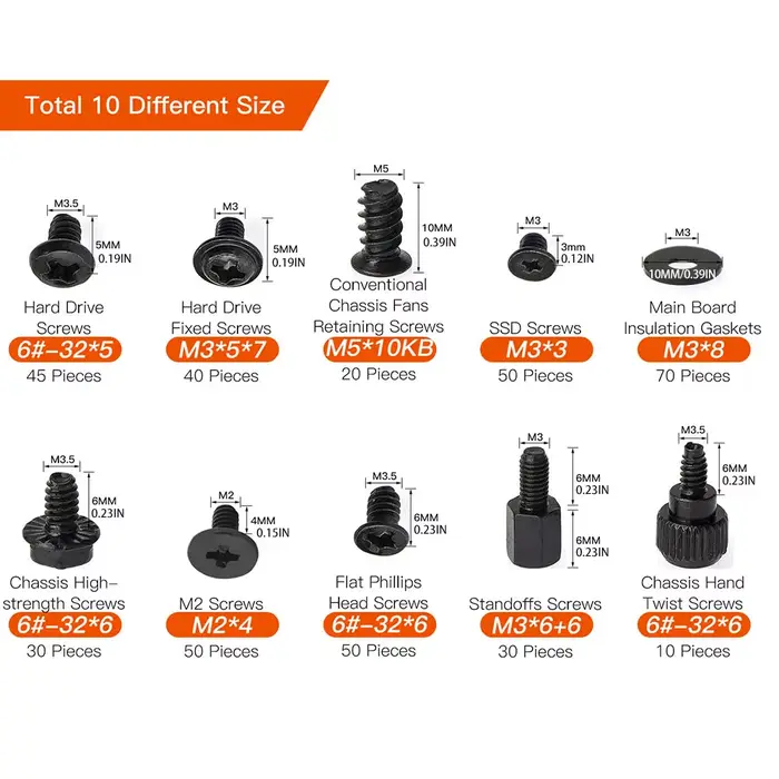 400 pièces vis d'ordinateur vis d'entretoises de carte mère vis PC vis pour ordinateur portable vis de boîtier PC vis de ventilateur vis SSD pour disque dur