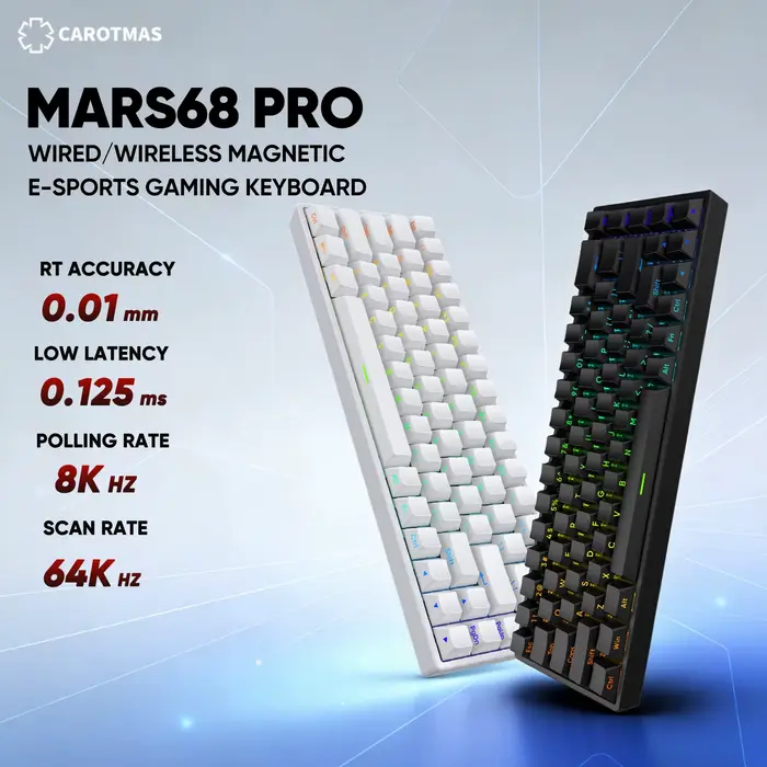 Clavier mécanique sans fil magnétique IROK Carotmas Mars68 Pro Mars 68 Gaming RT 0.01mm 8K 0.125ms Bluetooth 2.4G