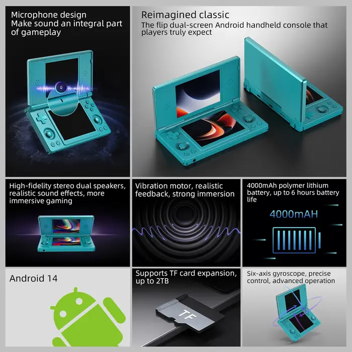 Anbernic – Console de jeu portable RG DS, double écran IPS 4.0, Android 14, double application, Cons