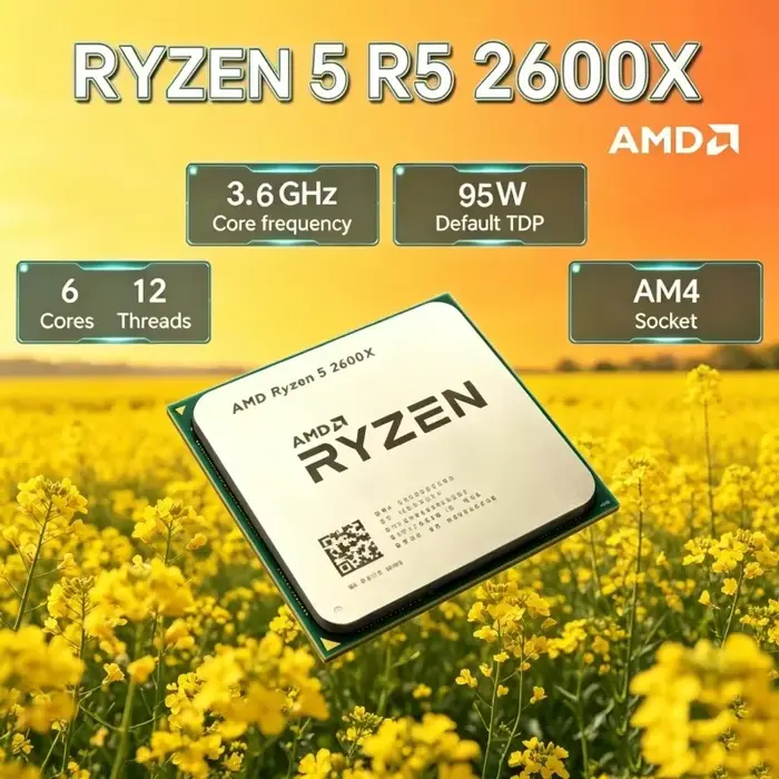 Splendide processeur de bureau AMD pour jeux Ryzen 5 R5 2600X 6 cœurs 12 threads 3,6 GHz 95 W LGA AM