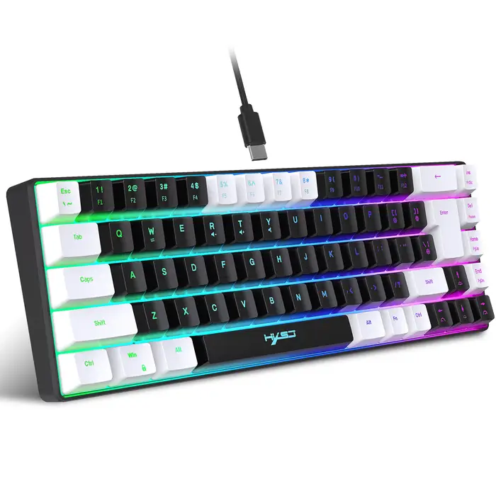 68 touches clavier de jeu USB filaire Portable 20 RGB rétro-éclairage clavier noir et blanc touches 
