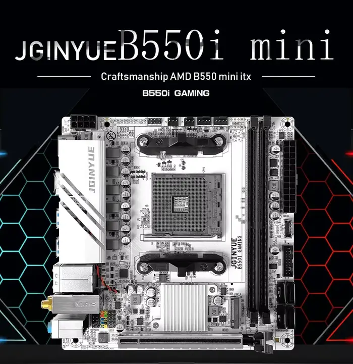 1 PC JGINYUE B550 série PC carte mère d'ordinateur AMD 2 * DDR4 double canaux ITX/M-ATX taille M.2 NVME 4 * SATA 3.0