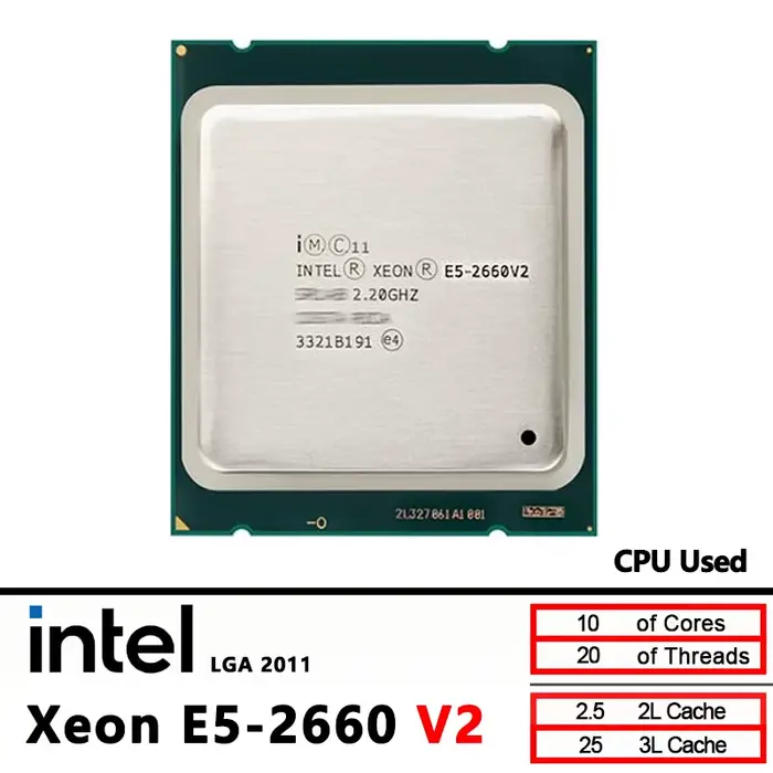 Processeur Intel Xeon E5 2660 V2 d'occasion, 10 cœurs, 2,2 GHz, 95 W, LGA 2011