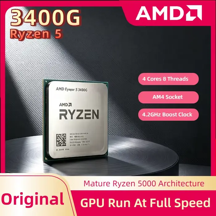 Processeur AMD Ryzen 5 3400G AM4 4 cœurs 8 threads APU 3,7 GHz jusqu'à 4,2 GHz Vega 11 IGPU 65 W pou