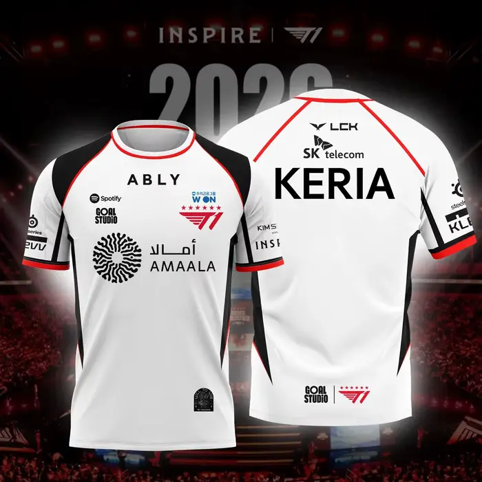 Nouveau Maillot d'Équipe Esports T1 2026 FAKER FAN Homme et Femme Manches Courtes Décontracté Été po