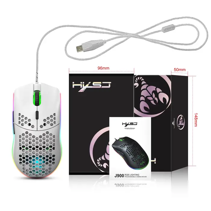 Offre spéciale HXSJ J900 souris de jeu RGB lumineux léger Macro programmation creux ergonomie souris