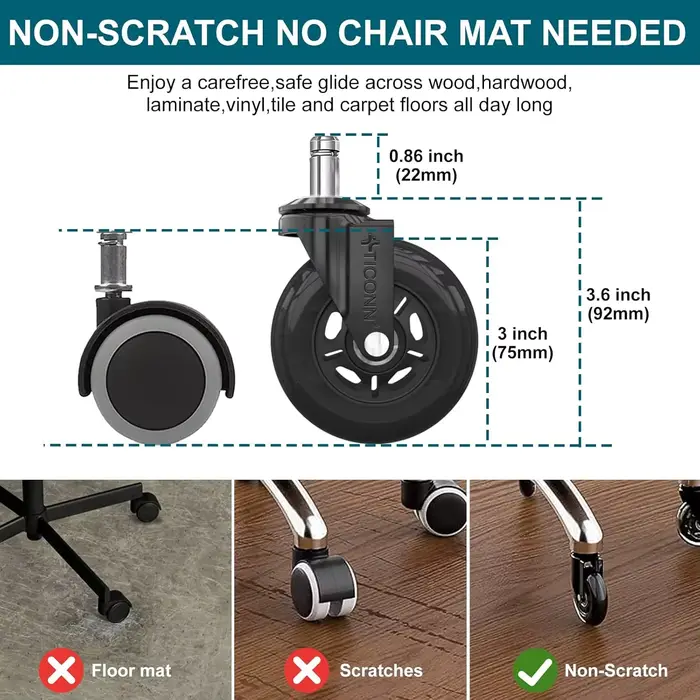 Roues de chaise de bureau