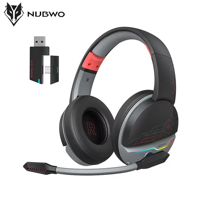NUBWO Dual G08 Casque de jeu sans fil avec microphone pour PS5, PS4, PC, mobile, Switch, casque sans