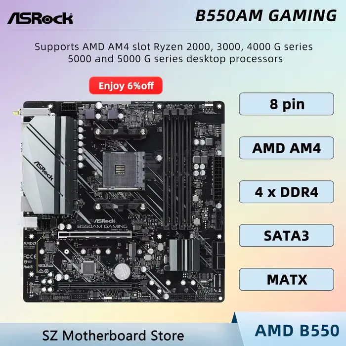 Carte mère ASROCK B550AM GAMING AM4 compatible avec les processeurs B550 R5 5600X R7 5700G R7 5800X