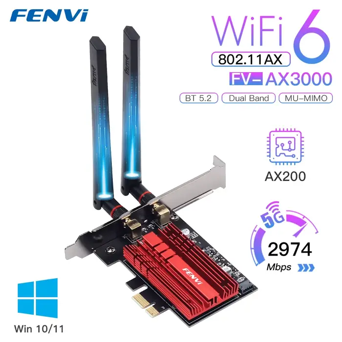 3000Mbps FV-AX3000 AX200 WiFi 6 PCI-E BT5.2 double bande 2.4G/5Ghz adaptateur de carte PCIe sans fil