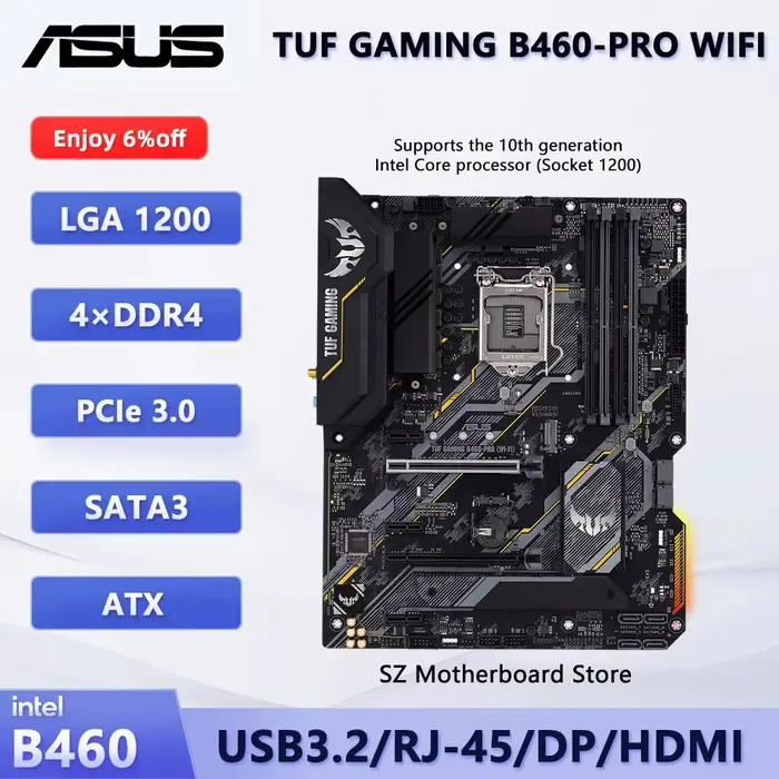 Carte mère ASUS TUF GAMING B460-PRO WIFI B460 LGA 1200, compatible avec i7-10700K, i7-10700, i5-1040
