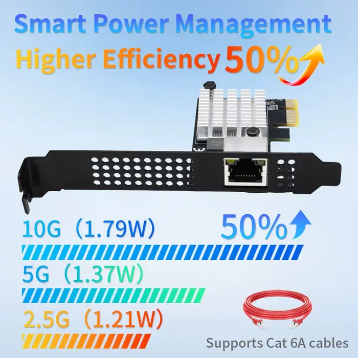 Carte réseau Ethernet 10G 1 port PCIe 4.0 X1 Realtek8127(PXE) vitesses