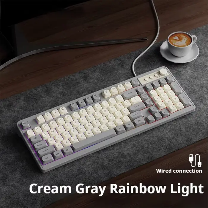 Clavier de jeu EWEADN filaire, 98 touches silencieuses avec capuchons de touches crème, éclairage ar