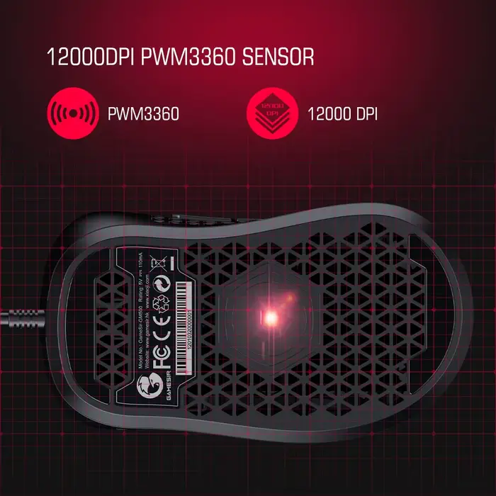 Souris de jeu filaire GameSir GM500 ultra-légère pour PC avec capteur optique PMW33600 12000 DPI