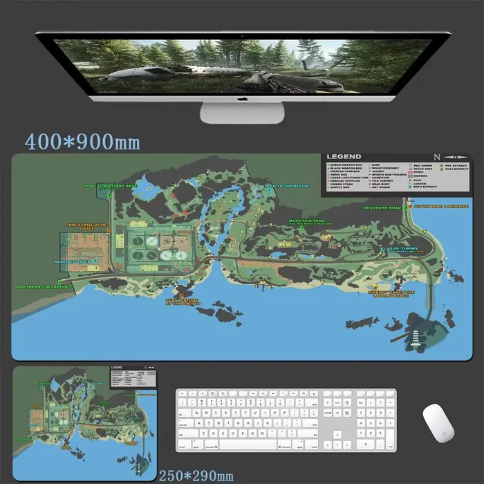Grand tapis de souris Map of Escape from Tarkov 900X400, tapis de bureau pour jeux, accessoires de b