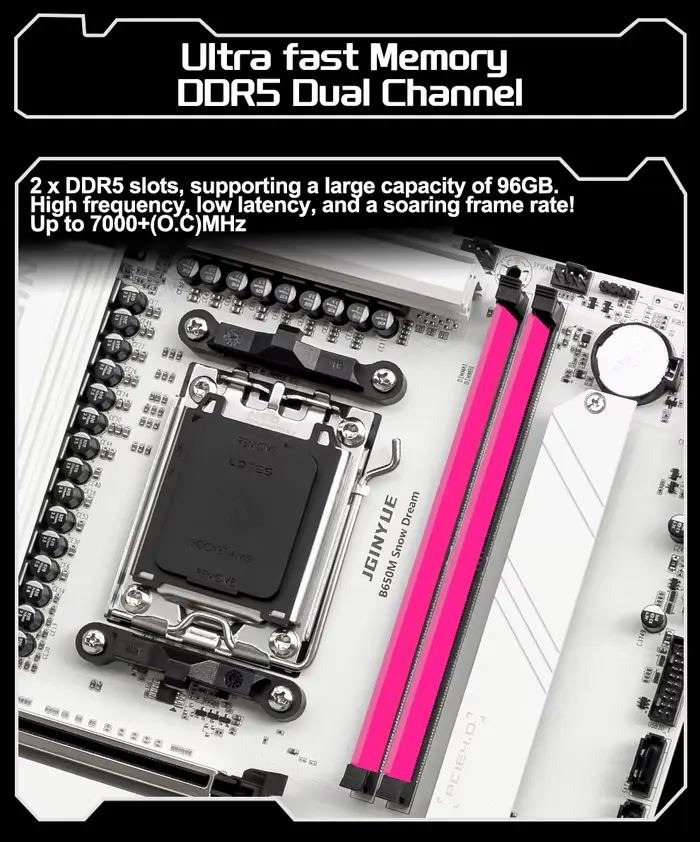 Carte mère B650M Snow Dream AM5 DDR5 ARGB M-ATX pour le jeu
