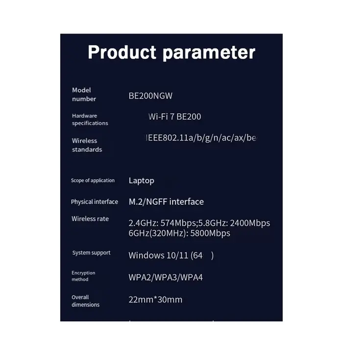 ZIZI WiFi 7 pour carte réseau sans fil BE200 BT5.4