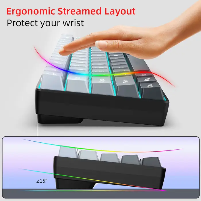 Clavier de jeu RGB V200 à 68 touches avec connectivité 3 modes compatible avec plusieurs appareils