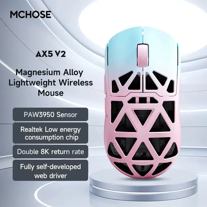 MCHOSE – souris de jeu sans fil AX5 V2, 8KHz, PAW 3950 42000DPI, capteur optique 56g, Tri-Mode, batt