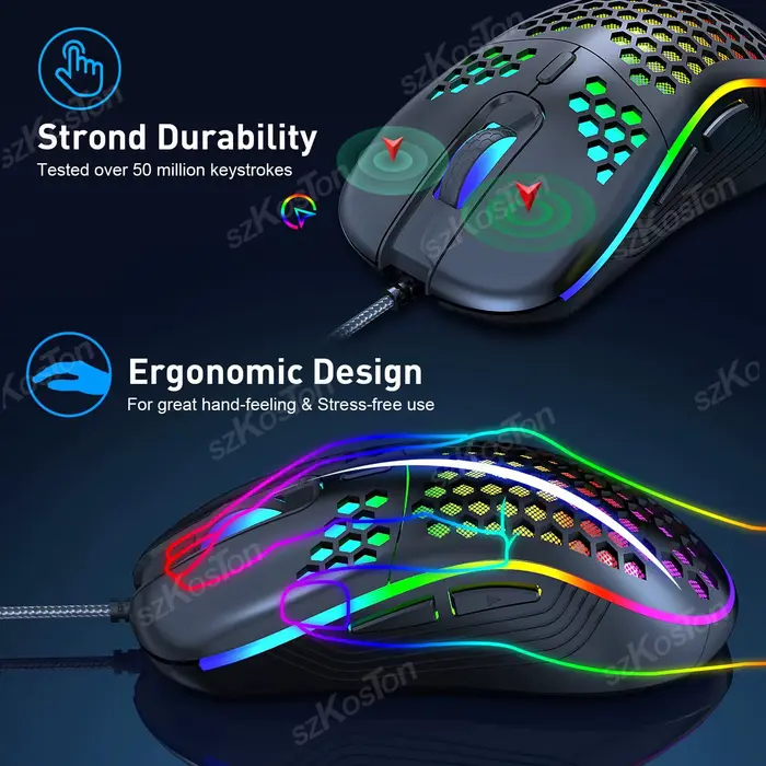 Souris de jeu filaire USB avec rétroéclairage RVB