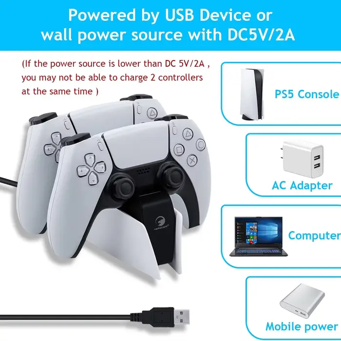 Station de recharge sans fil de jeu pour PS5 avec double