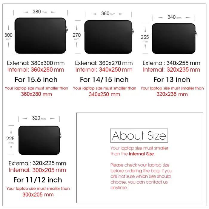 Sac noir pour ordinateur portable 11 13 14 15 15.6 pouces pour Lenovo Xiaomi Dell