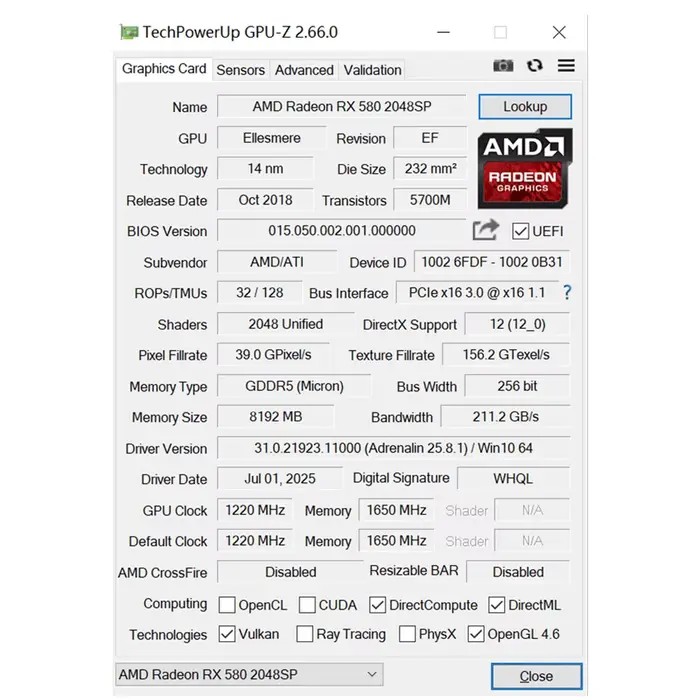 Cartes graphiques AMD SOYO Radeon RX580 8G GDDR5