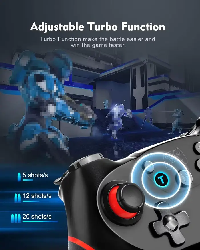 Manette de jeu sans fil STORM WYRM avec fonctions Turbo et double Vibration réglables pour Switch/Switch Lite/Switch OLED