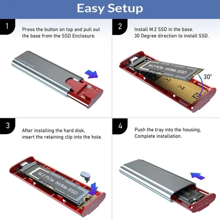 Boîtier SSD M2 M.2 NVMe SATA, adaptateur de boîtier SSD 10Gbps USB 3.2 Gen2 USB C, boîtier externe prend en charge les touches M, B et B & M