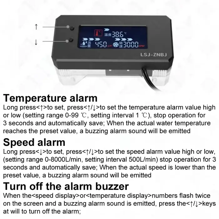FREEZEMOD LCD alarme vitesse débit température surveillance des liquides arrêt de courant