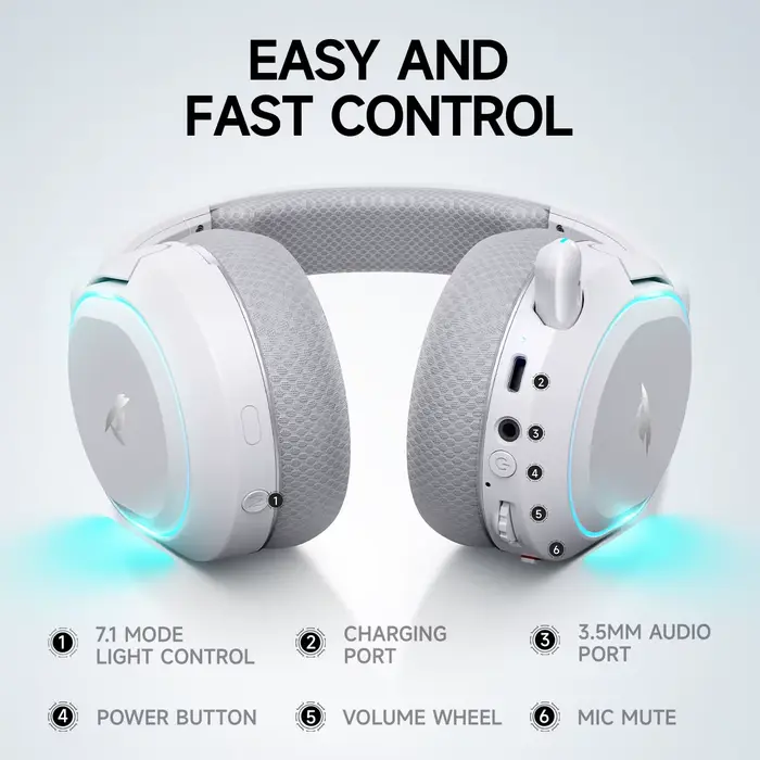 Picun G2 2.4 GHz Bluetooth casque de jeu sans fil pour PC PS4 PS5 commutateur de téléphone 5ms faible latence 7.1