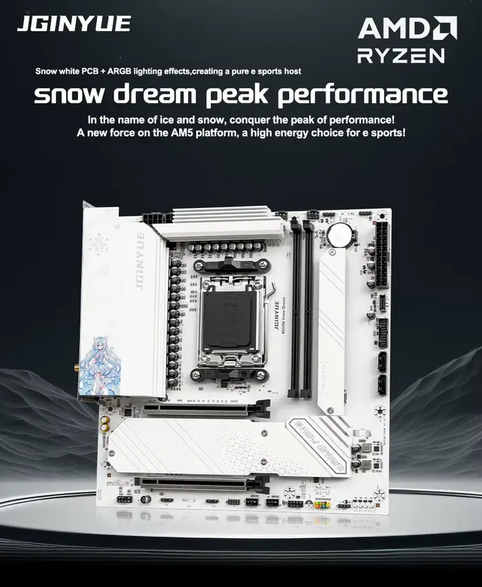 Carte mère B650M Snow Dream AM5 DDR5 ARGB M-ATX pour le jeu