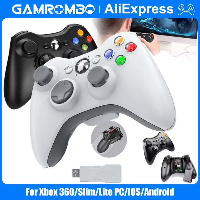 Contrôleur de jeu GAMROMBO pour Xbox 360/mince/console PC manette de jeu sans fil/filaire avec poignée ergonomique
