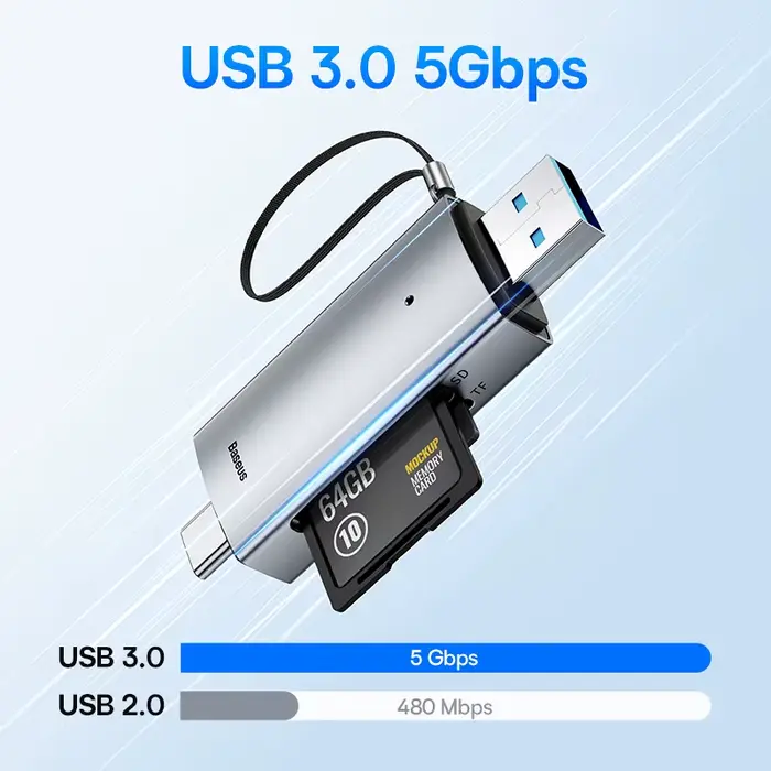 Lecteur de carte Baseus USB C & USB3.0 vers SD Micro SD TF dispositif