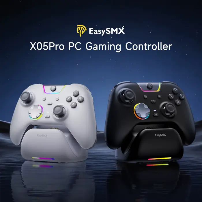 Manette de jeu sans fil EasySMX X05 Pro blanche et noire pour PC Windows