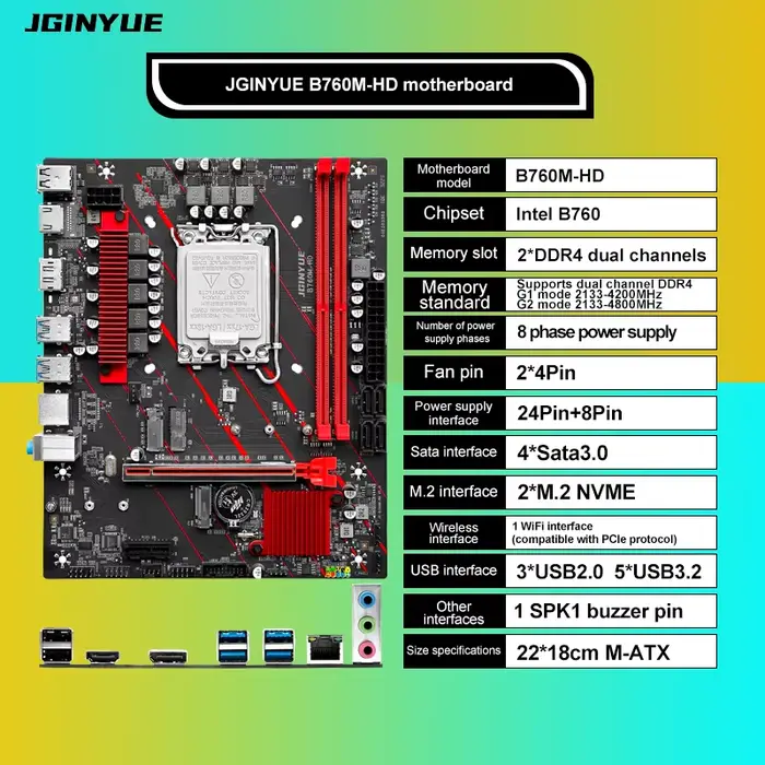 Carte mère d'ordinateur JGINYUE série B760, 1700 broches, DDR4/DDR5, prend en charge les processeurs