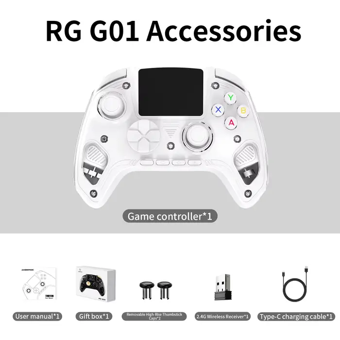 Manette de jeu sans fil Anbernic RG G01 avec écran IPS 2.5D et joystick Hall pour PC, Steam, Linux, 