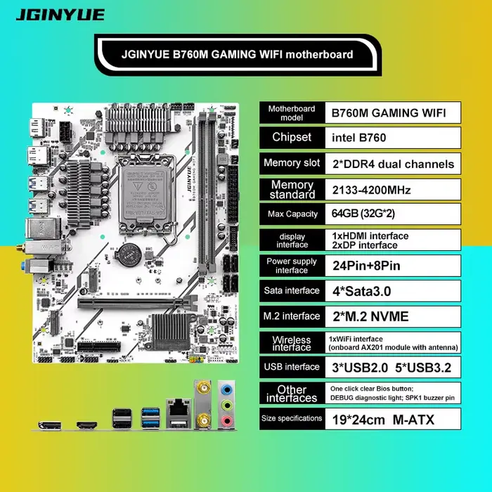 JGINYUE B760M GAMING WIFI DDR4 carte mère LGA 1700 64GB DDR4 carte mère RGB SATA M.2 prise en charge