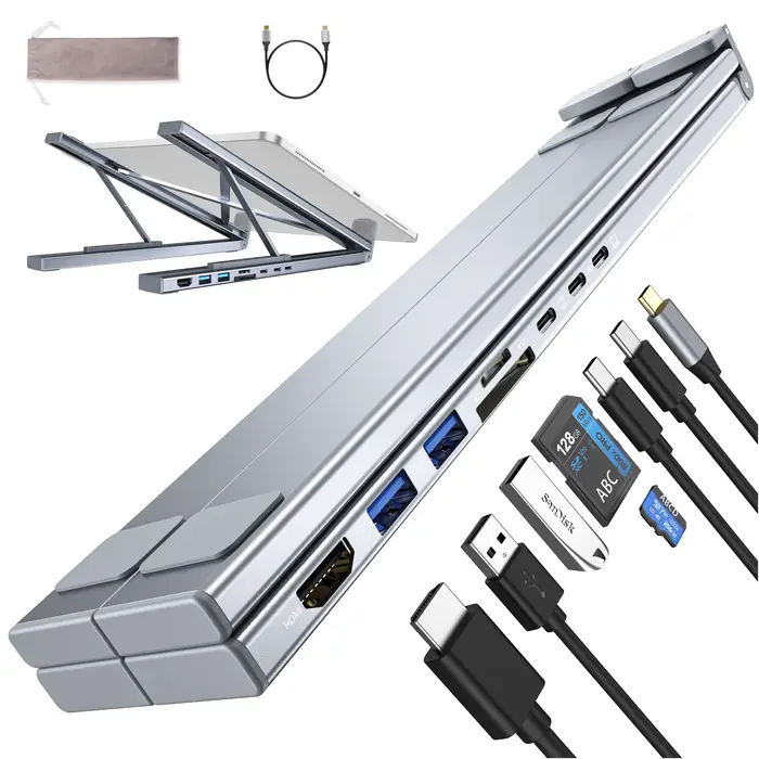 Station d'accueil pour ordinateur portable USB C 8 en 1 avec USB C, 2 USB 3.1, ports pour cartes SD