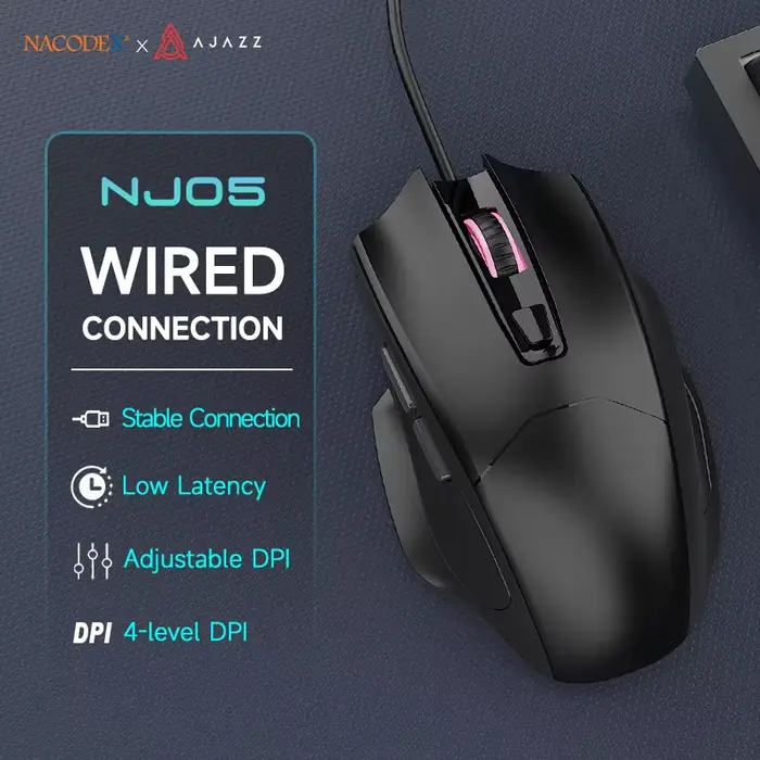 AJAZZ NJ05 Souris de jeu filaire ergonomique, adaptée aux longues heures de travail au bureau, compa