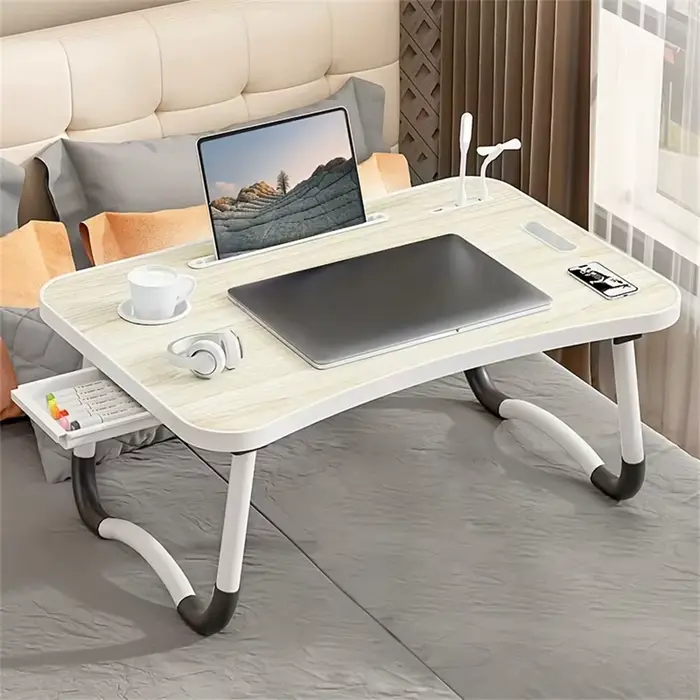 Table de lit pliable Portable pour ordinateur Portable, plateau de bureau à rabat avec Ports USB, ti