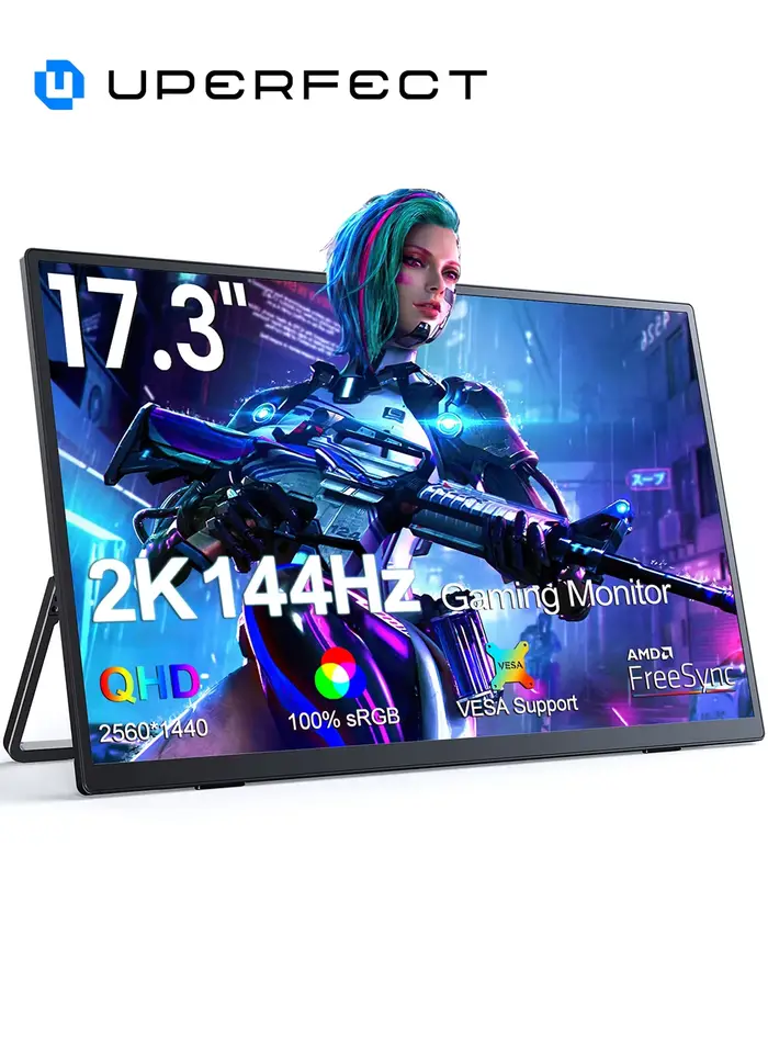 UPERFECT Moniteur de jeu portable 17,3 pouces 2K 144 Hz 2560 x 1440 HDR FreeSync IPS pour PC, Mac, t
