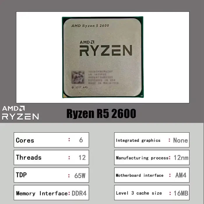 Processeur de jeu pour ordinateur de bureau AMD Ryzen 5 2600 3